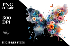 Grungy Butterfly Made of Fresh Spring Flowers PNG Product Image 2