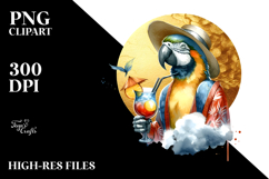 Parrot in Beachwear with Cocktail, Gold Foil Circle, Product Image 2