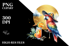 Parrot in Beachwear with Cocktail, Gold Foil Circle, Product Image 2