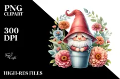 Cute GNOME with Zinnia Floral Frame PNG Product Image 2