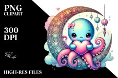 Baby Octopus on Half Moon PNG Product Image 2