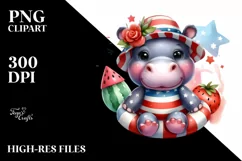 Colorful Hippo Dressed USA Flag | Sublimation | Clipart Product Image 1