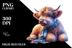 Colorful Baby Highland Cow with Studio PNG Product Image 1