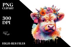 Colorful Highland Cow in Studio PNG Product Image 3