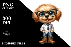 Happy Dog with es |Watercolor Clipart Product Image 1
