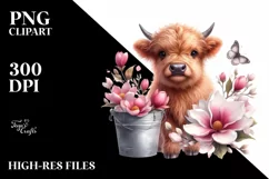 Baby Highland Cow Magnolia Frame | Sublimation | Clipart Product Image 3