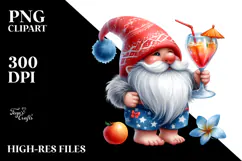 Whimsical Gnome with Cocktail, Watercolor PNG Product Image 2