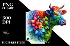 Vibrant Abstract Flower Cow PNG Product Image 1