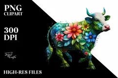 Vibrant Abstract Flower Cow PNG Product Image 1