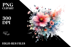 Spring Flower with Splashes, Watercolor PNG Product Image 2