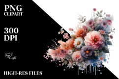 Spring Flower with Splashes, Watercolor PNG Product Image 2