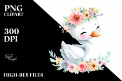 Pastel Swan with Flower Crown, Transparent PNG Product Image 1