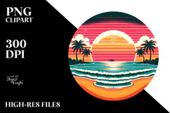 Retro Beach Sunset Tshirt Design PNG Product Image 2