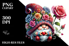 Valentine Gnome with Roses, Transparent PNG Product Image 2