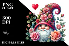 Detailed Valentines Gnome with Roses, PNG Product Image 2