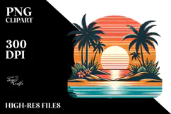 Retro Tropical Island Sunset, Tshirt Vector Style, PNG Product Image 2