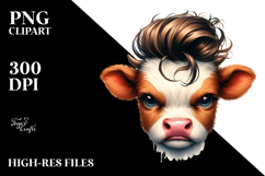 Funny Baby Cow with Cool Looking Hair PNG Product Image 2