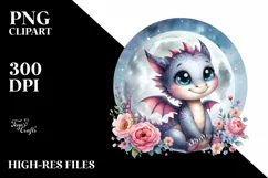 Cute Baby Dragon Smiling on the Moon Clipart Product Image 3