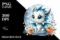 Cute Baby Dragon on Moon |Watercolor Splash Product Image 3