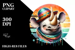 Vibrant Boho Rhino Sublimation Clipart Product Image 1