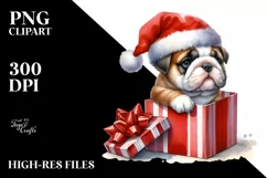 Expressive Bulldog with Santa Hat PNG Product Image 1