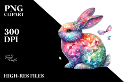 Colorful Diamond Bunny on Splashy Background PNG Product Image 2