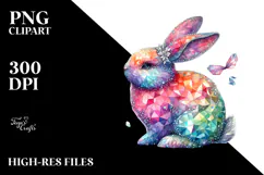 Colorful Diamond Bunny on Splashy Background PNG Product Image 2
