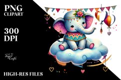 Colorful Elephant on Cloud PNG Product Image 2