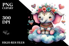 Colorful Elephant on Cloud PNG Product Image 2