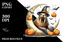 Halloween Walrus on Moon, High-Res PNG Product Image 2