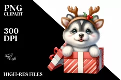 Interactive Siberian Husky with Reindeer Horns PNG Product Image 1