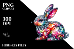 Colorful Diamond Bunny on Splashy Background PNG Product Image 2