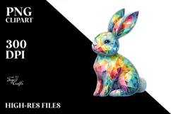 Colorful Diamond Bunny on Splashy Background PNG Product Image 2