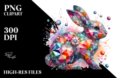 Colorful Diamond Bunny on Splashy Background PNG Product Image 2