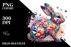 Colorful Diamond Bunny on Splashy Background PNG Product Image 2