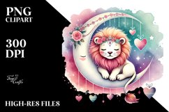 Colorful Boho Lion Sitting on Half Moon PNG Product Image 2