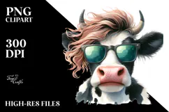 Funny Cow with Cool Hair PNG Product Image 2