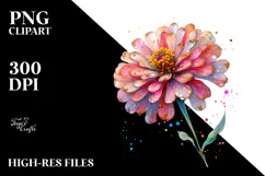 Zinnia with Golden Insertions, Watercolor Splash, PNG Product Image 2