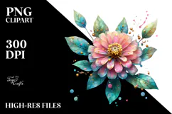 Zinnia with Golden Insertions, Watercolor Splash, PNG Product Image 2