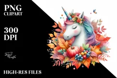 Colorful Unicorn in Autumn Scene PNG Product Image 3