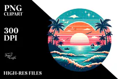 Retro Tropical Island Sunset PNG Product Image 2