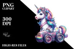 Colorful Unicorn with Race Car PNG Product Image 3