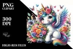 Colorful Unicorn with Flower Bouquet PNG Product Image 1
