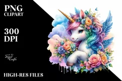 Colorful Unicorn with Flower Bouquet PNG Product Image 3