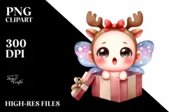 Expressive Butterfly with Reindeer Horns PNG Product Image 3