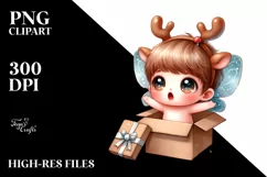 Expressive Butterfly with Reindeer Horns PNG Product Image 3