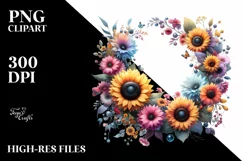 Colorful Floral Frame with Sunflower, High-Res PNG Product Image 1