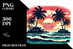 Retro Tropical Island Sunset Tshirt Style Clipart Product Image 1