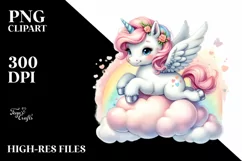Cute Baby Unicorn Cloud Puff | Sublimation | Clipart Product Image 1