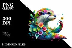 Vibrant Abstract Flower Otter PNG Product Image 3